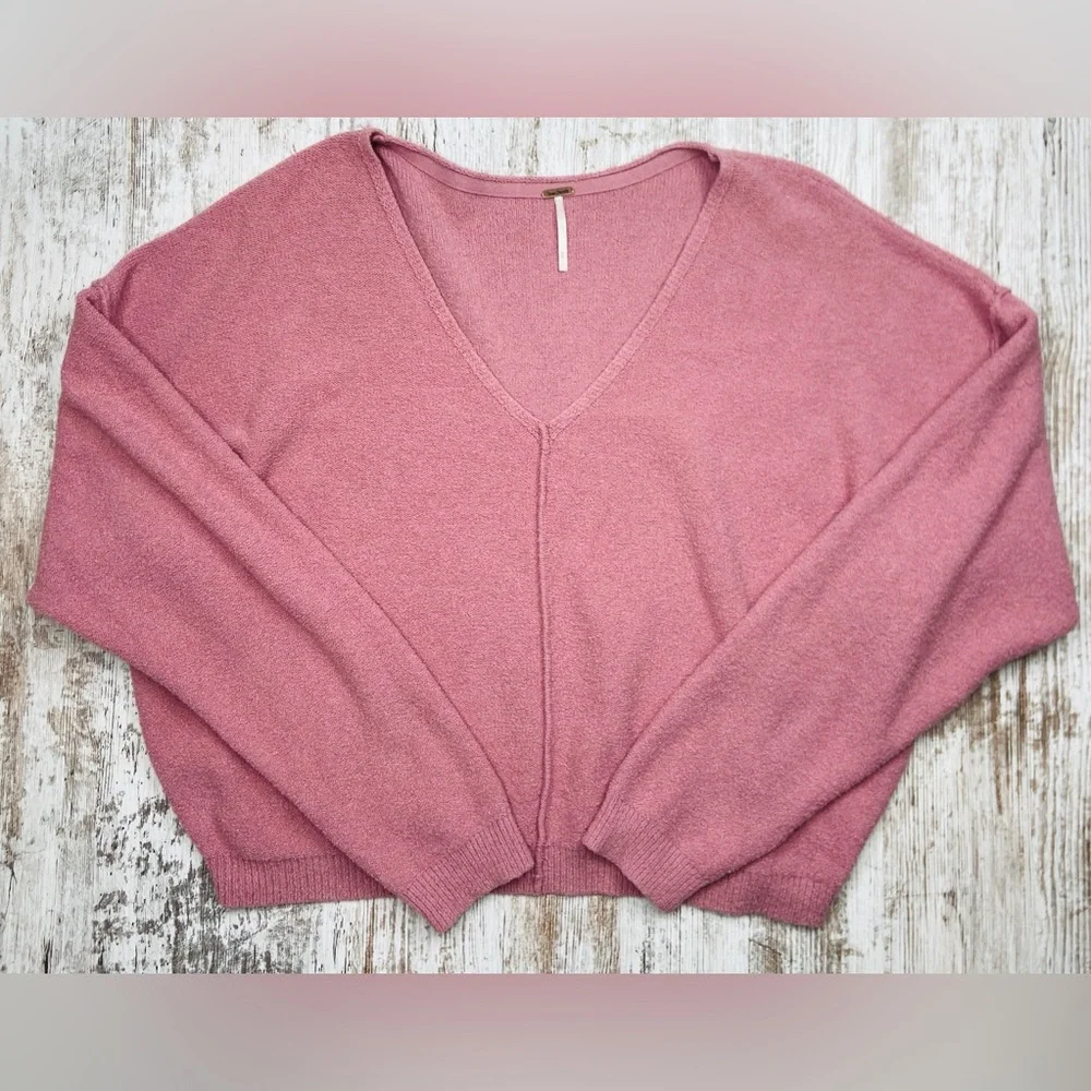 Free People Take Me Places Draped V-neck Knit Pink Sweater Medium GUC!
